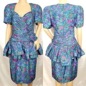 Vintage Raffle Peplum Floral Cocktail Dress